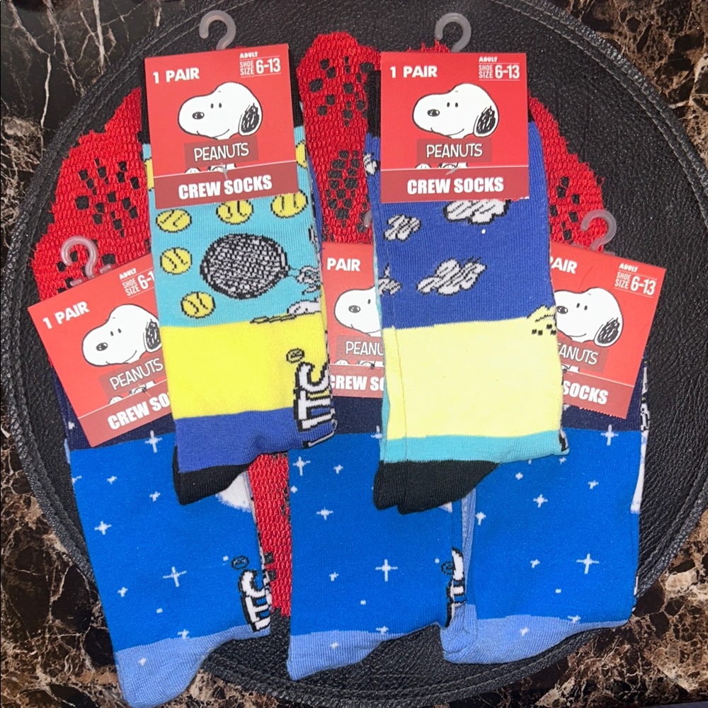 Peanuts Snoopy Crew Socks - Blue, Yellow, and Black